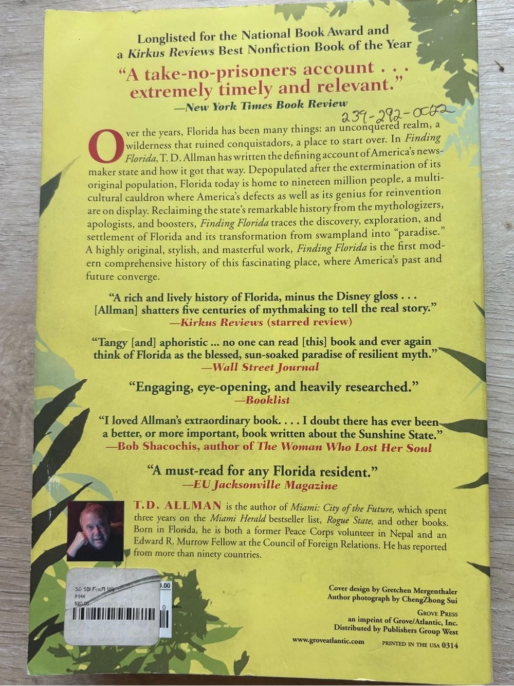 Finding Florida by T. D. Allman. Florida Author & Setting. Trade Pbk.